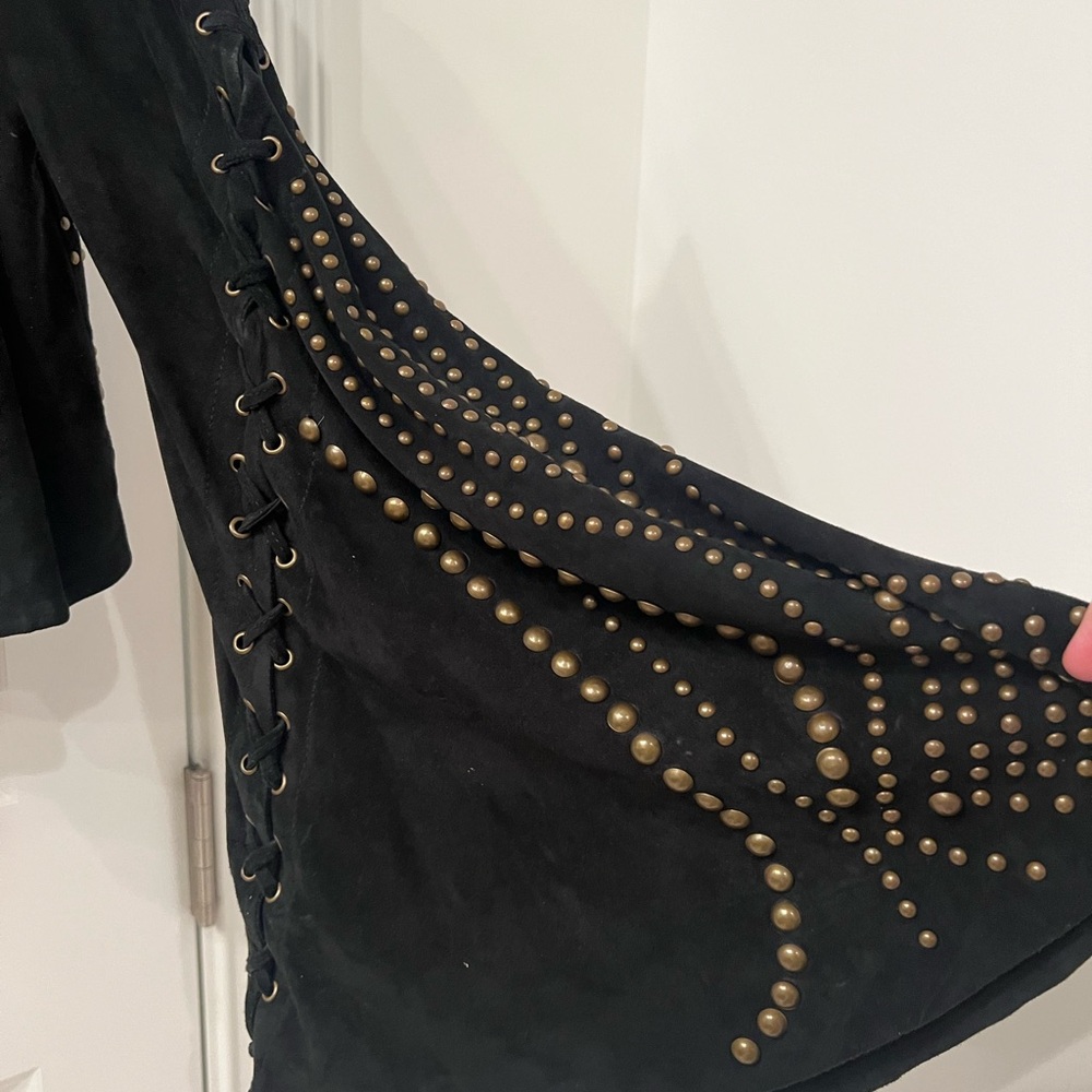 Free People Black Suede Leather Jacket with Gold Studs - Picture 4 of 8